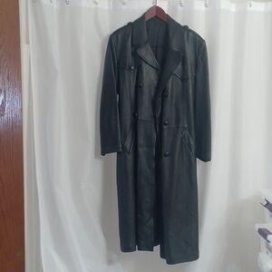 Men's leather trench coat jacket long